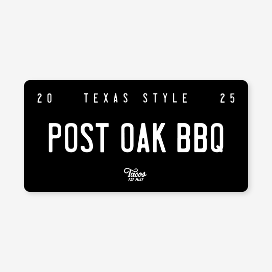 Post Oak BBQ Mini Black License Plate Sticker