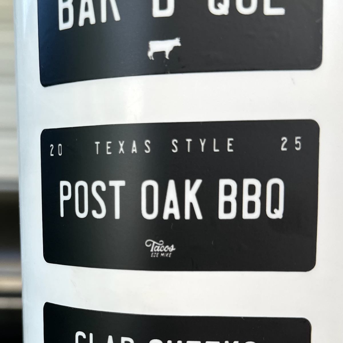 Post Oak BBQ Mini Black License Plate Sticker